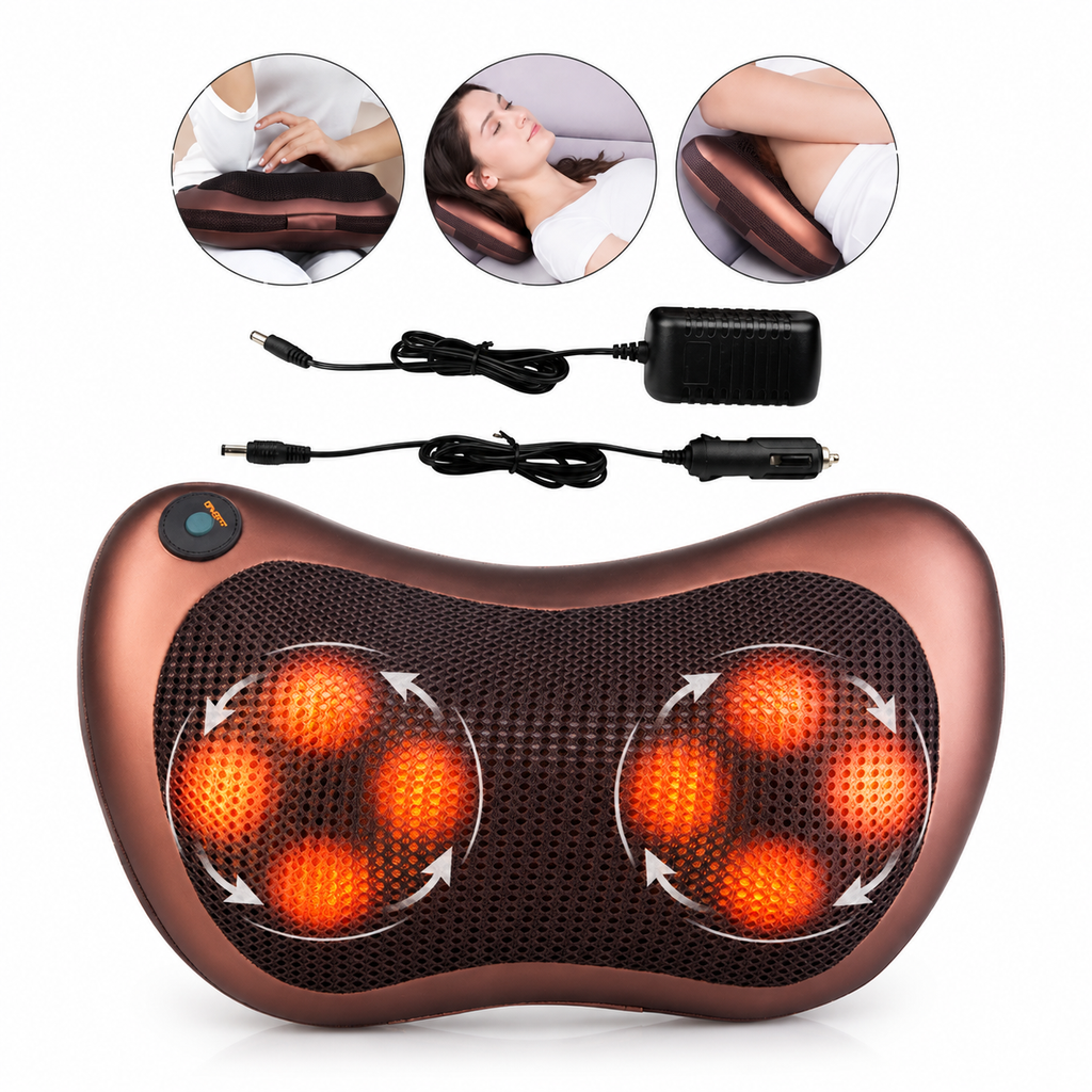 Almofada Massageadora Shiatsu 8 Bolas com Aquecimento para Pescoço, Costas e Lombar