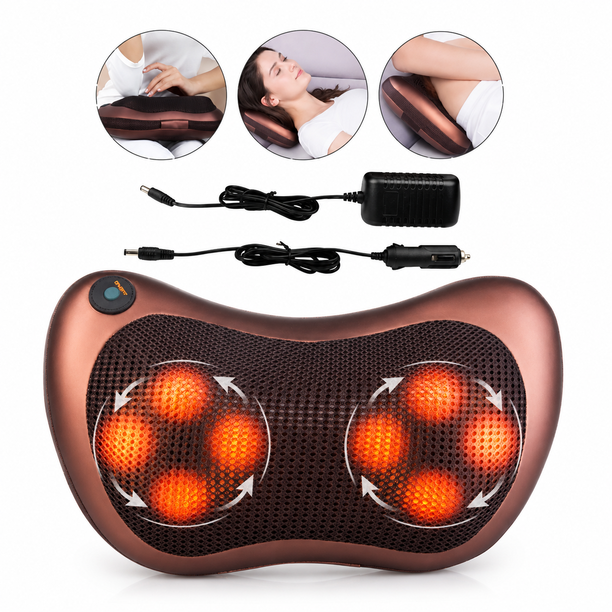 Almofada Massageadora Shiatsu 8 Bolas com Aquecimento para Pescoço, Costas e Lombar