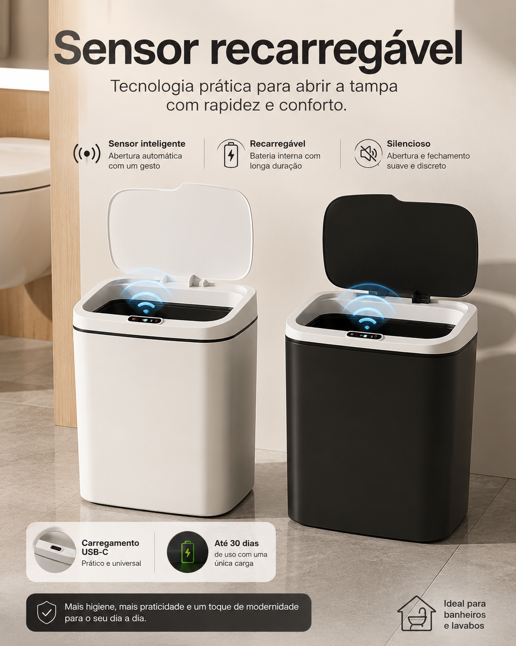 Lixeira SmartSensor Automática Recarregável