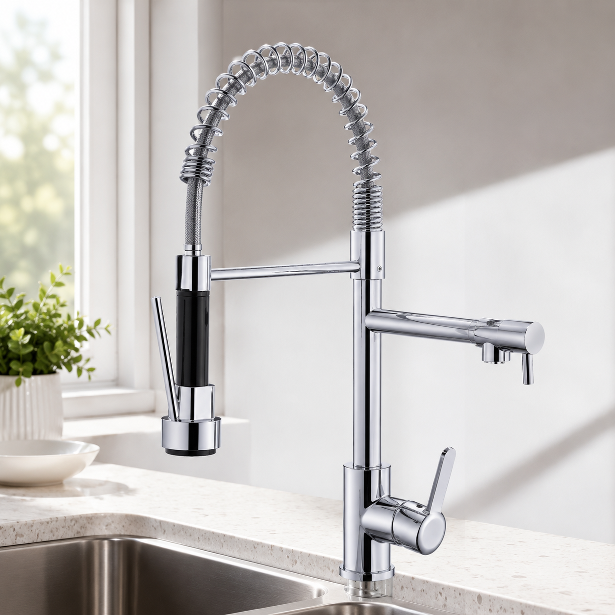 Torneira Gourmet Flexível para Cozinha com Spray Pull Down