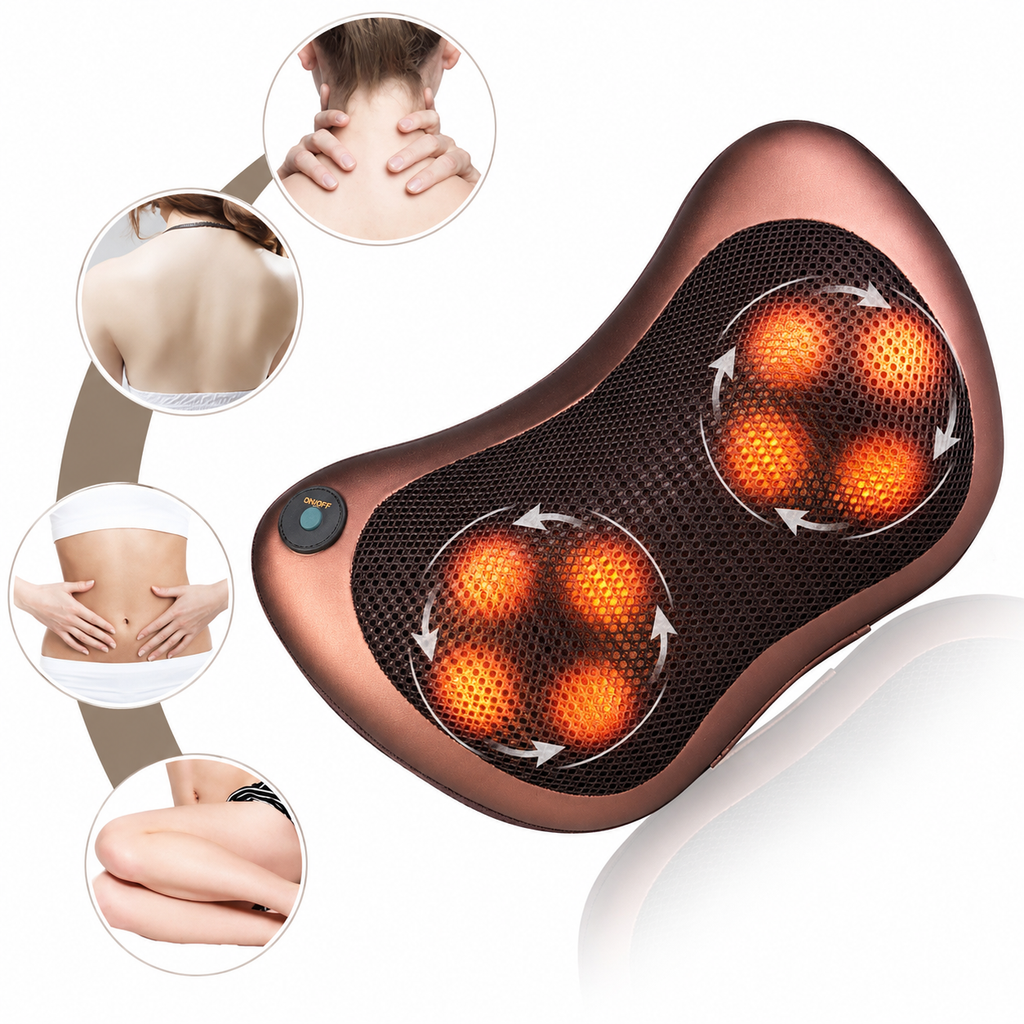 Almofada Massageadora Shiatsu 8 Bolas com Aquecimento para Pescoço, Costas e Lombar