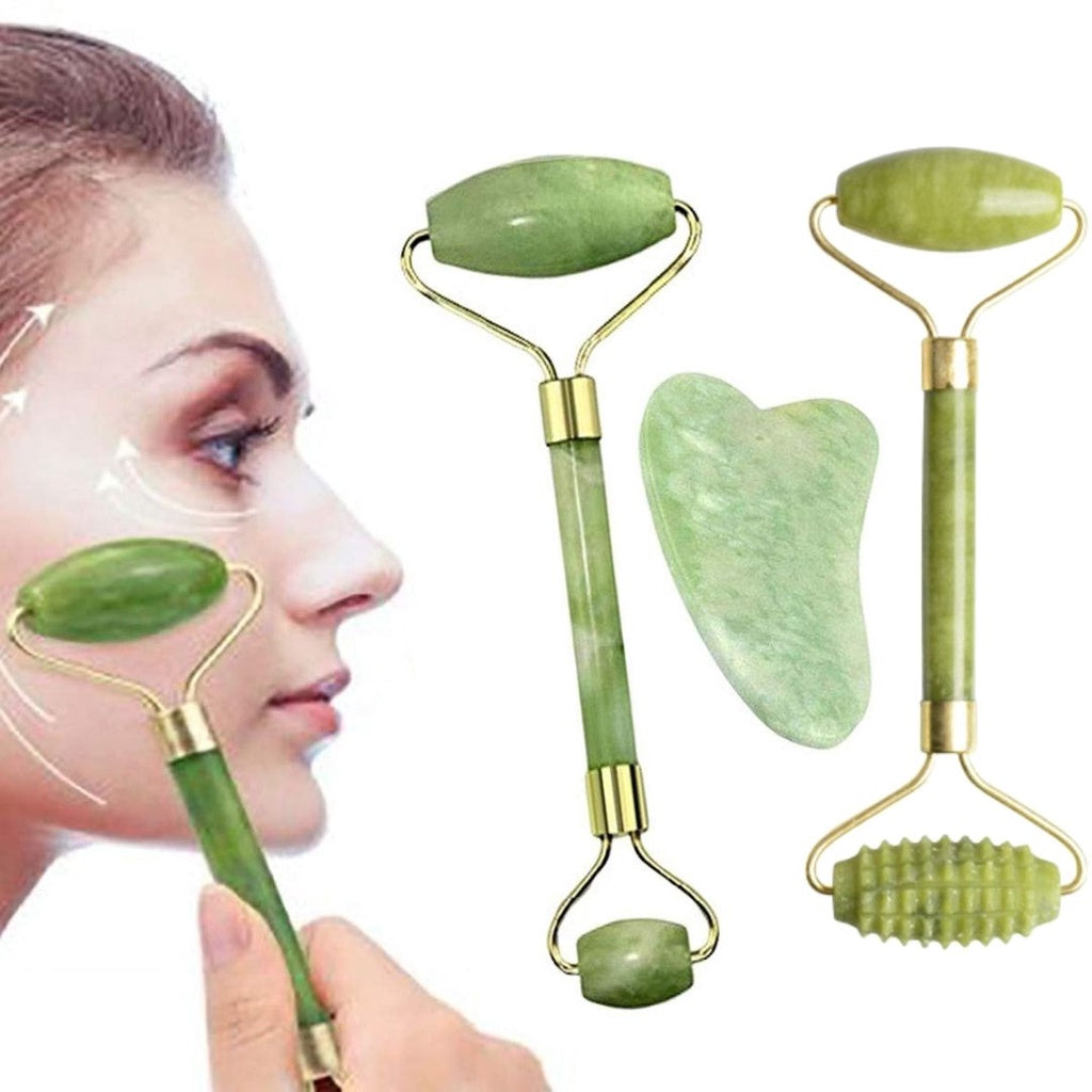 Rolo Facial Jade com Gua Sha para Autocuidado - medidas ou especificacoes