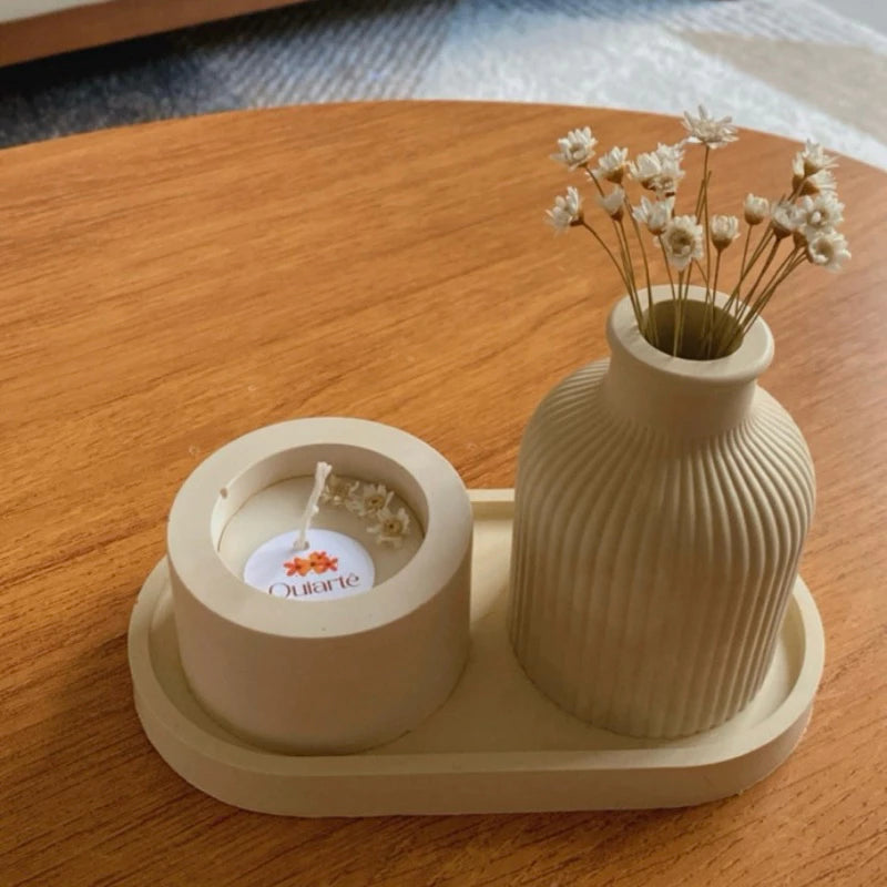 Vaso e Bandeja Kit Decorativo Boho com Vela,