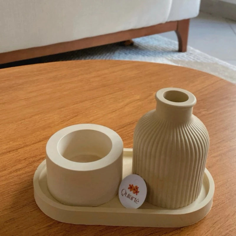 Vaso e Bandeja Kit Decorativo Boho com Vela,