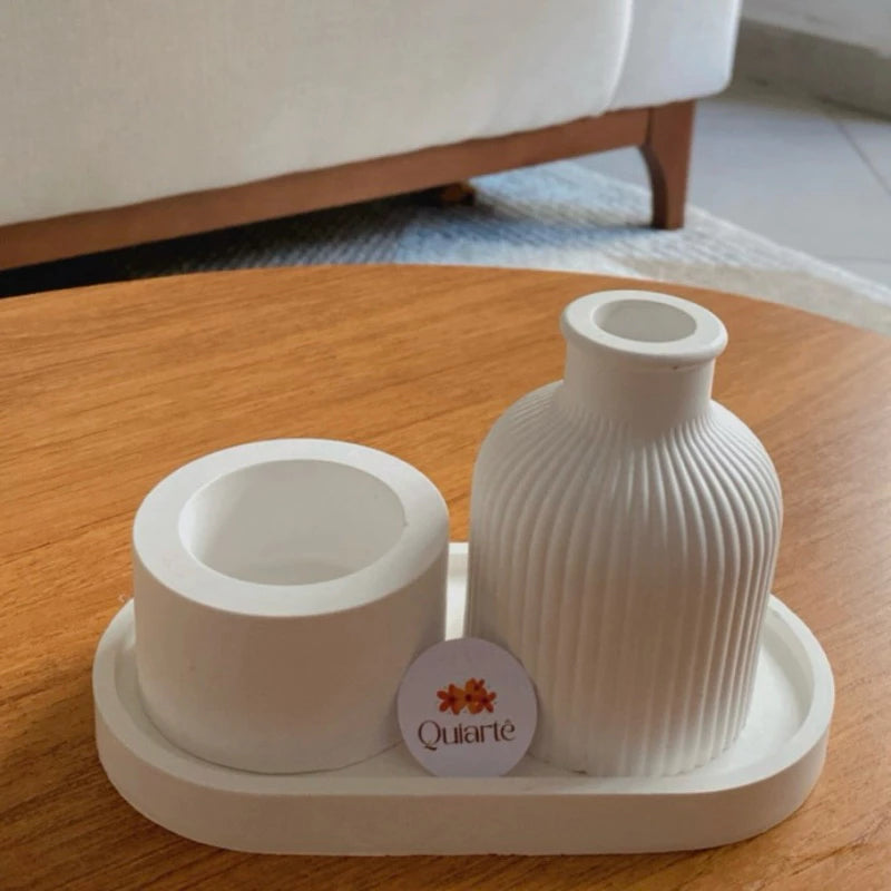 Vaso e Bandeja Kit Decorativo Boho com Vela,