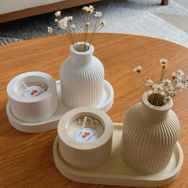 Vaso e Bandeja Kit Decorativo Boho com Vela,