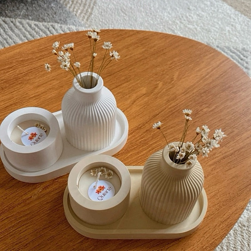 Kit Decorativo Boho com Vela, Vaso e Bandeja - imagem principal