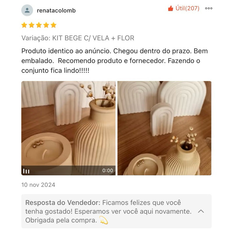 Kit Decorativo Boho com Vela, Vaso e Bandeja - variacao