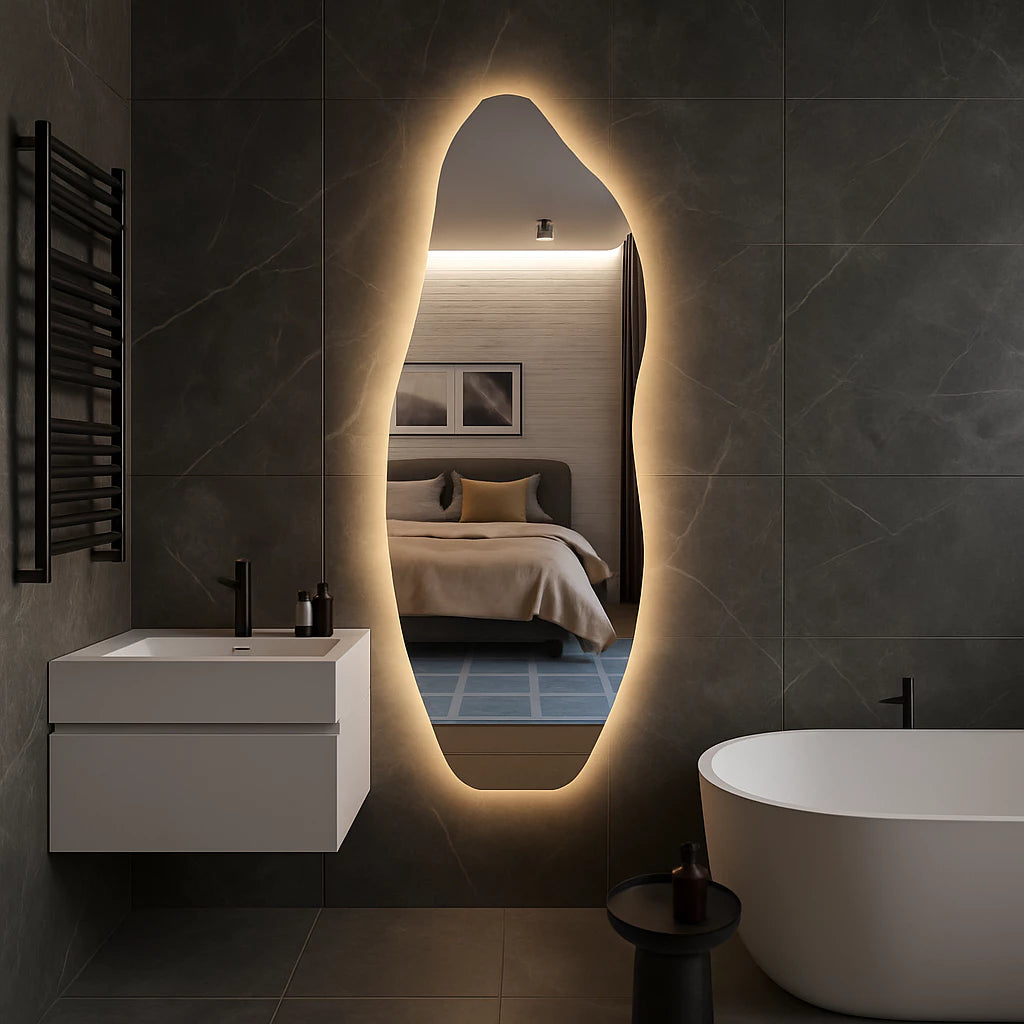 Espelho Orgânico Led  170x50cm Luz Branco e Luz Amarela Flame Quarto Sala Salão Loja