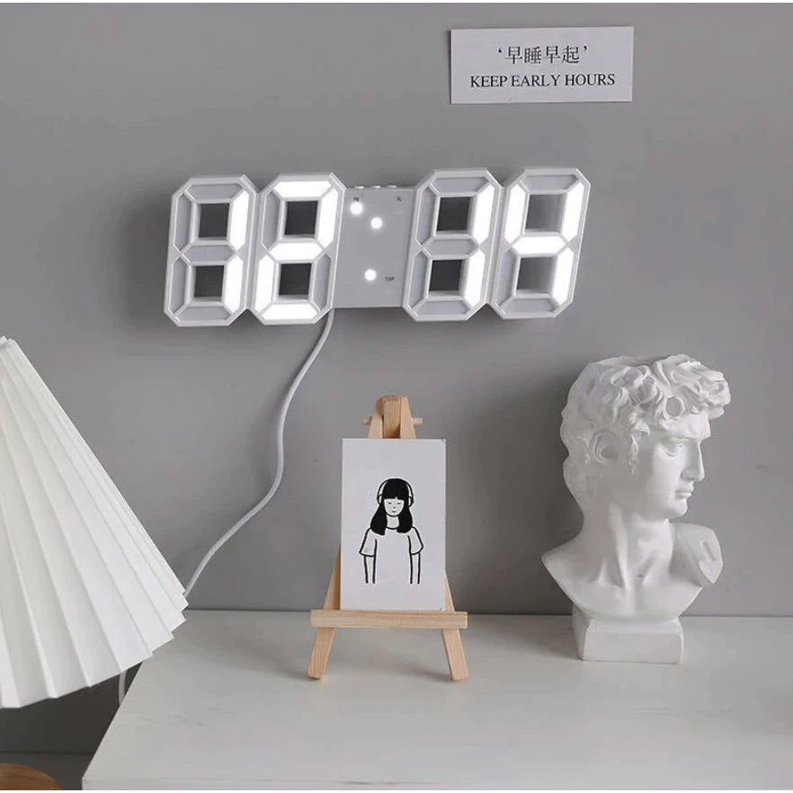 Relógio Digital LED 3D de Parede e Mesa com Luz Noturna