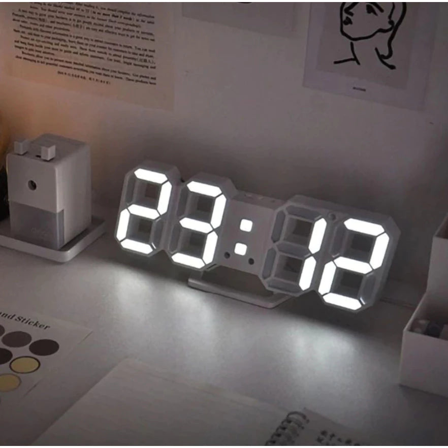 Relógio Digital LED 3D de Parede e Mesa com Luz Noturna