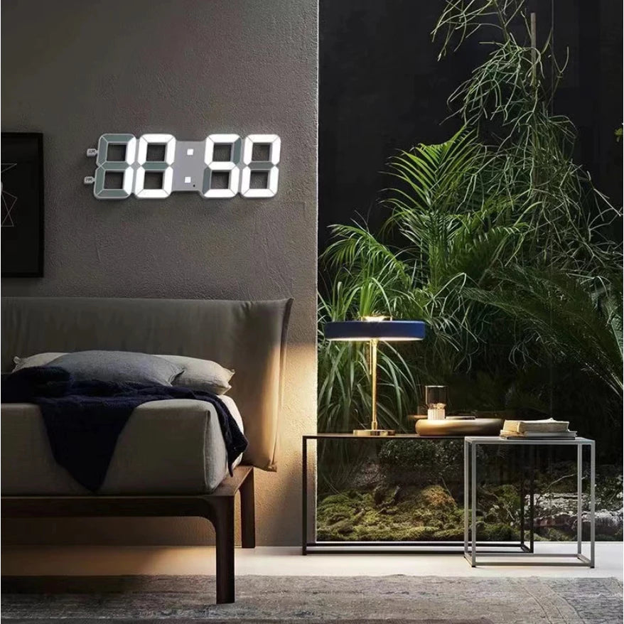 Relógio Digital LED 3D de Parede e Mesa com Luz Noturna