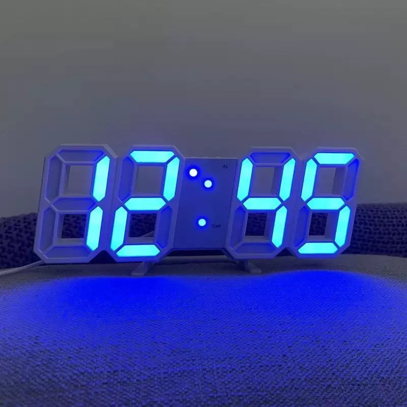 Relógio Digital LED 3D de Parede e Mesa com Luz Noturna