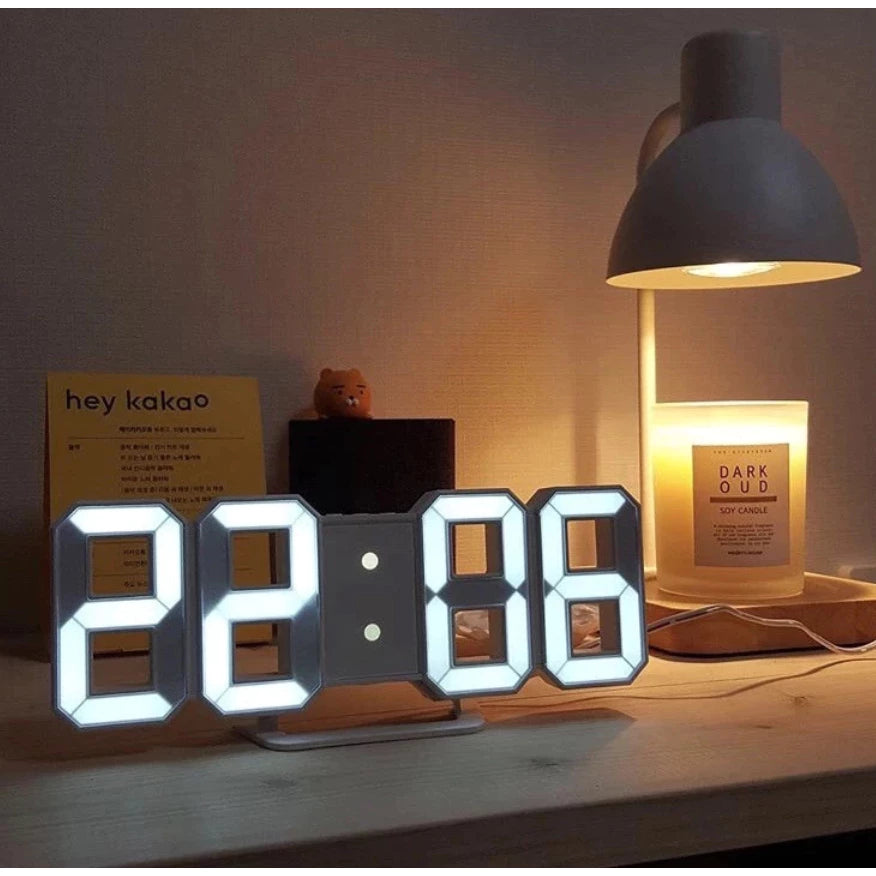 Relógio Digital LED 3D de Parede e Mesa com Luz Noturna