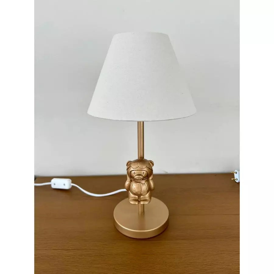 Abajur de Mesa Coroa Dourado com Cúpula Bege