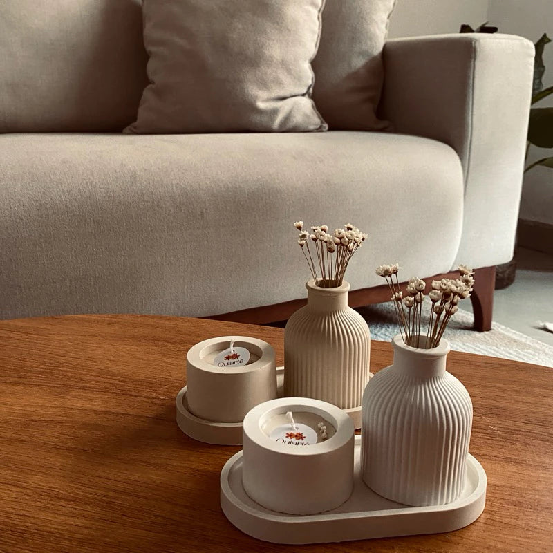 Vaso e Bandeja Kit Decorativo Boho com Vela,