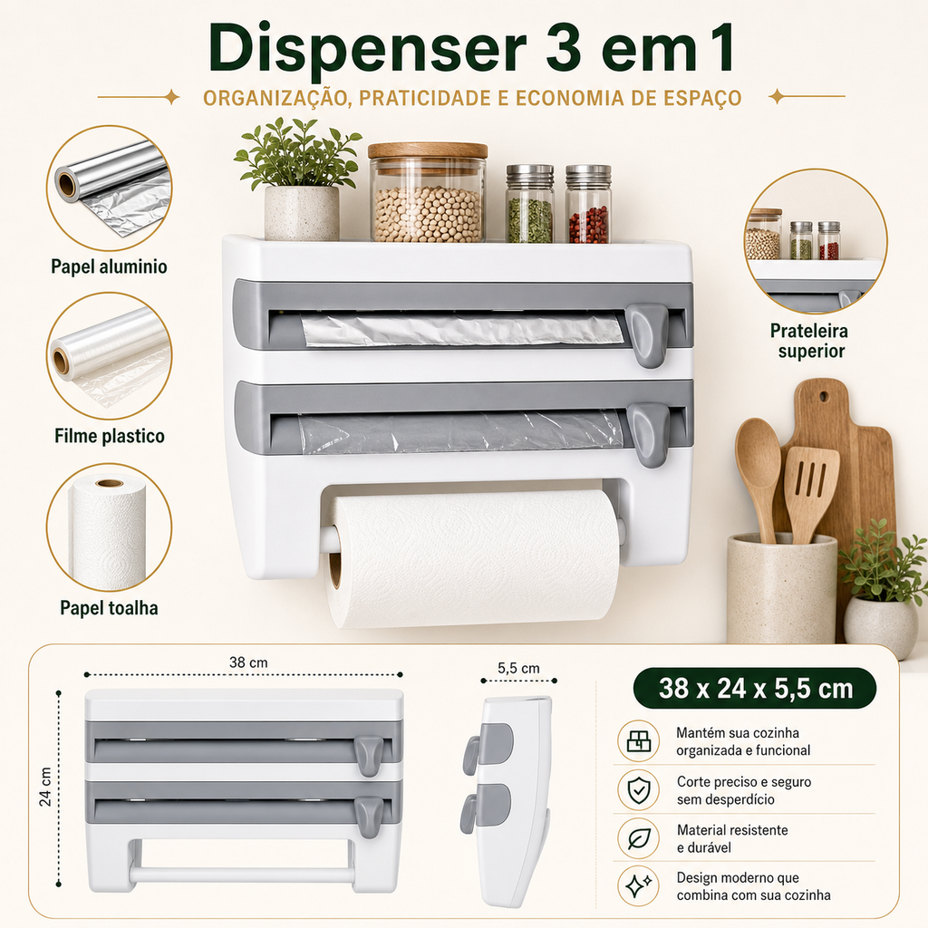 Beneficios e medidas do dispenser 3 em 1 para cozinha