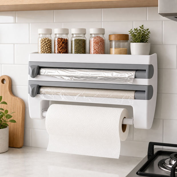 Dispenser 3 em 1 de Cozinha para Papel Alumínio Filme Plástico e Papel Toalha