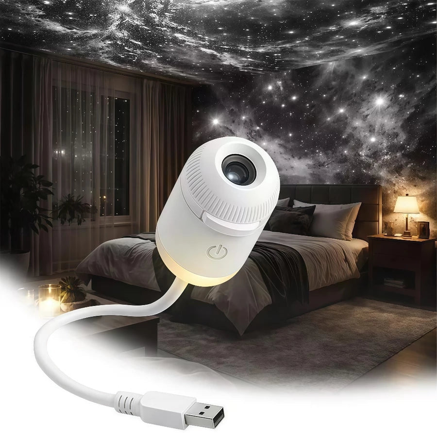 Mini Projetor Galáxia 2 em 1 com Luz Noturna USB