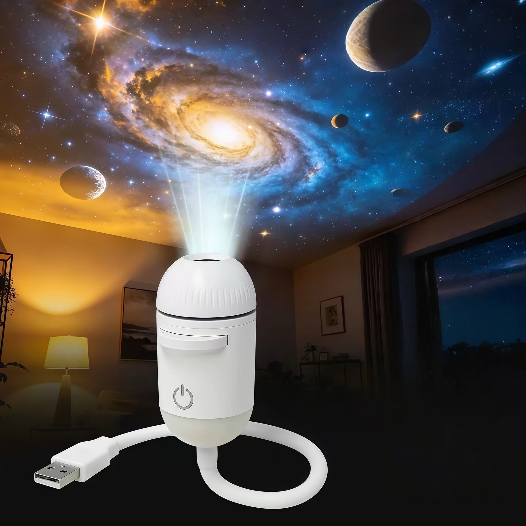 Projecao de galaxia no quarto